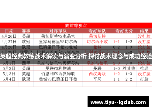 英超经典教练战术解读与演变分析 探讨战术理念与成功经验
