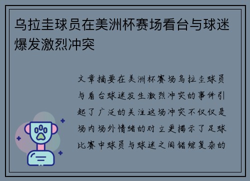 乌拉圭球员在美洲杯赛场看台与球迷爆发激烈冲突