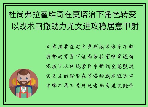 杜尚弗拉霍维奇在莫塔治下角色转变 以战术回撤助力尤文进攻稳居意甲射手榜前列